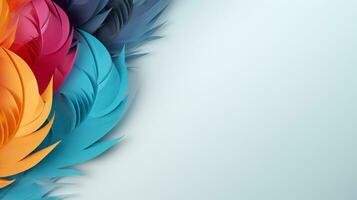 Pastel colorful feather on background, abstract papercut design, copy space, AI Generative photo