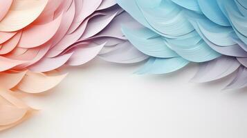 Pastel colorful feather on background, abstract papercut design, copy space, AI Generative photo