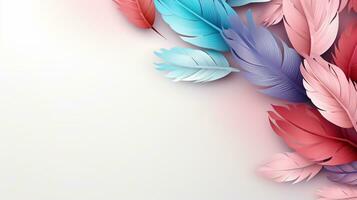 Pastel colorful feather on background, abstract papercut design, copy space, AI Generative photo