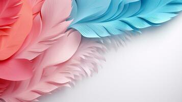 Pastel colorful feather on background, abstract papercut design, copy space, AI Generative photo