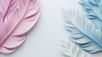 Pastel colorful feather on background, abstract papercut design, copy space, AI Generative photo