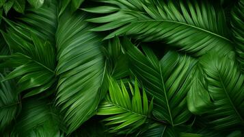 Tropical green palm leaves Design on background, Summer background, AI Generative photo