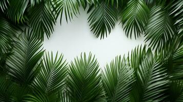 Tropical frame with green palm leaves Design on background, Copy space, Summer background, AI Generative photo