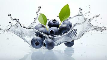 Fresh juicy Blueberry fruit with water splash isolated on background, healthy fruit, AI Generative photo