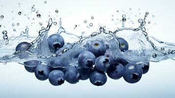 Fresh juicy Blueberry fruit with water splash isolated on background, healthy fruit, AI Generative photo