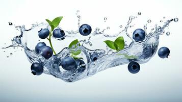 Fresh juicy Blueberry fruit with water splash isolated on background, healthy fruit, AI Generative photo