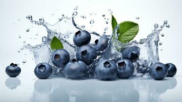 Fresh juicy Blueberry fruit with water splash isolated on background, healthy fruit, AI Generative photo