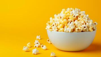 Salted Popcorn in bowl or bucket isolated on black background, AI Generative photo