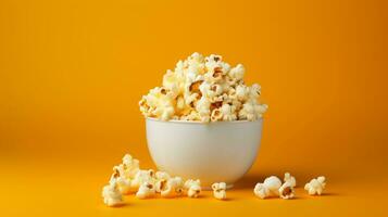 Salted Popcorn in bowl or bucket isolated on black background, AI Generative photo