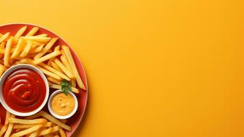 Freshly cooked Crispy French fries, unhealthy fast food, AI Generative photo