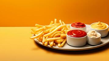 Freshly cooked Crispy French fries, unhealthy fast food, AI Generative photo