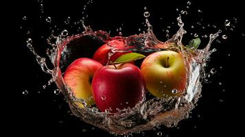 Fresh juicy apple fruit with water splash isolated on background, Healthy Fruit, AI Generative photo