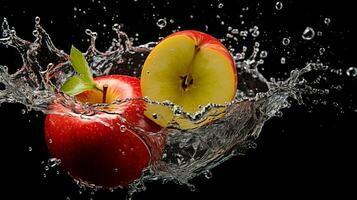 Fresh juicy apple fruit with water splash isolated on background, Healthy Fruit, AI Generative photo