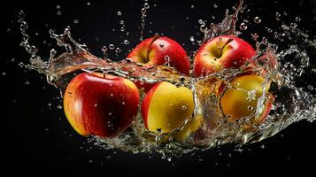 Fresh juicy apple fruit with water splash isolated on background, Healthy Fruit, AI Generative photo