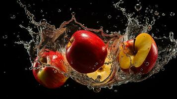 Fresh juicy apple fruit with water splash isolated on background, Healthy Fruit, AI Generative photo