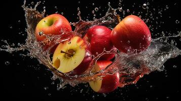 Fresh juicy apple fruit with water splash isolated on background, Healthy Fruit, AI Generative photo