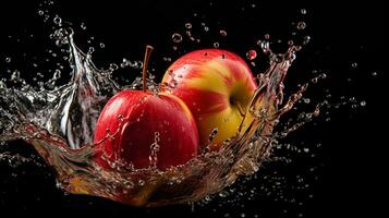 Fresh juicy apple fruit with water splash isolated on background, Healthy Fruit, AI Generative photo