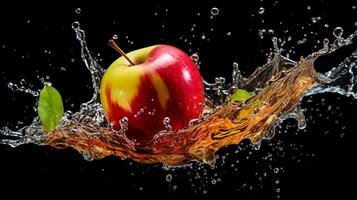 Fresh juicy apple fruit with water splash isolated on background, Healthy Fruit, AI Generative photo