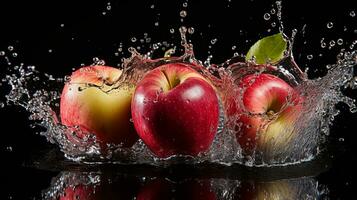 Fresh juicy apple fruit with water splash isolated on background, Healthy Fruit, AI Generative photo