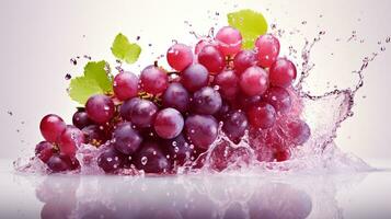 Fresco jugoso rojo uva Fruta con agua chapoteo aislado en fondo, sano fruta, ai generativo foto