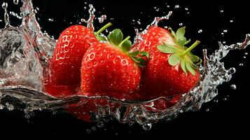 Fresco jugoso fresa Fruta con agua chapoteo aislado en fondo, sano fruta, ai generativo foto