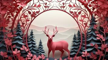 Nature background paper cut and craft style, romantic scenery , copy space, used for greeting card, AI Generative photo