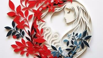 Nature background paper cut and craft style, romantic scenery , copy space, used for greeting card, AI Generative photo