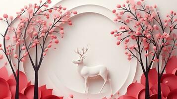 Nature background paper cut and craft style, romantic scenery , copy space, used for greeting card, AI Generative photo