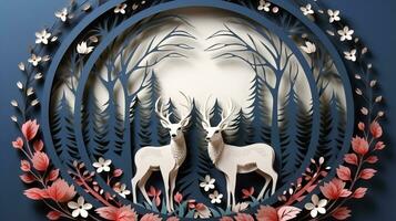 Nature background paper cut and craft style, romantic scenery , copy space, used for greeting card, AI Generative photo