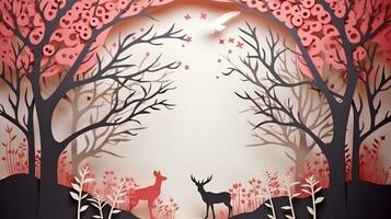 Nature background paper cut and craft style, romantic scenery , copy space, used for greeting card, AI Generative photo