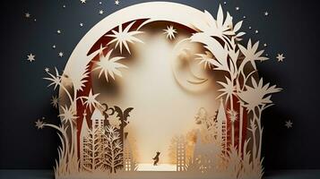 Nature background paper cut and craft style, romantic scenery , copy space, used for greeting card, AI Generative photo