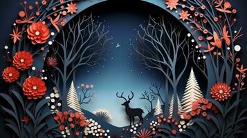 Nature background paper cut and craft style, romantic scenery , copy space, used for greeting card, AI Generative photo