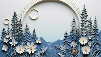 Nature background paper cut and craft style, romantic scenery , copy space, used for greeting card, AI Generative photo