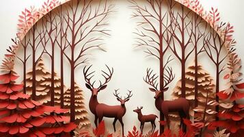 Nature background paper cut and craft style, romantic scenery , copy space, used for greeting card, AI Generative photo