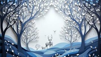 Nature background paper cut and craft style, romantic scenery , copy space, used for greeting card, AI Generative photo