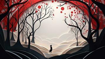 Nature background paper cut and craft style, romantic scenery , copy space, used for greeting card, AI Generative photo