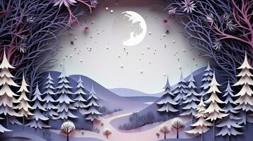 Nature background paper cut and craft style, romantic scenery , copy space, used for greeting card, AI Generative photo