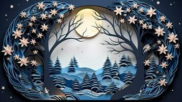 Nature background paper cut and craft style, romantic scenery , copy space, used for greeting card, AI Generative photo