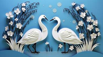 Nature background paper cut and craft style, romantic scenery , copy space, used for greeting card, AI Generative photo