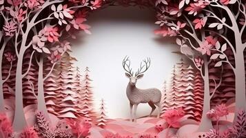 Nature background paper cut and craft style, romantic scenery , copy space, used for greeting card, AI Generative photo