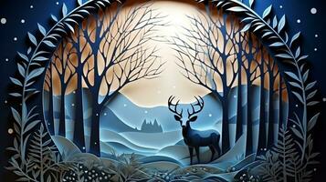 Nature background paper cut and craft style, romantic scenery , copy space, used for greeting card, AI Generative photo