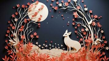 Nature background paper cut and craft style, romantic scenery , copy space, used for greeting card, AI Generative photo