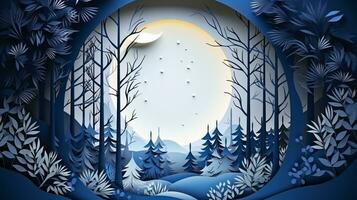 Nature background paper cut and craft style, romantic scenery , copy space, used for greeting card, AI Generative photo