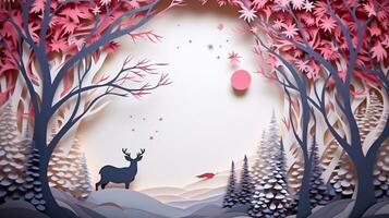 Nature background paper cut and craft style, romantic scenery , copy space, used for greeting card, AI Generative photo