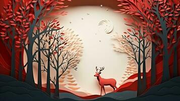 Nature background paper cut and craft style, romantic scenery , copy space, used for greeting card, AI Generative photo