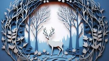 Nature background paper cut and craft style, romantic scenery , copy space, used for greeting card, AI Generative photo