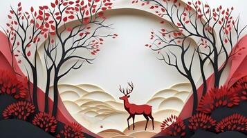 Nature background paper cut and craft style, romantic scenery , copy space, used for greeting card, AI Generative photo