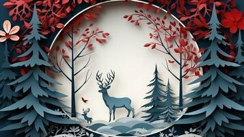 Nature background paper cut and craft style, romantic scenery , copy space, used for greeting card, AI Generative photo