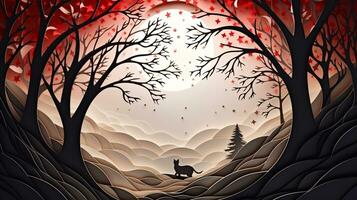Nature background paper cut and craft style, romantic scenery , copy space, used for greeting card, AI Generative photo