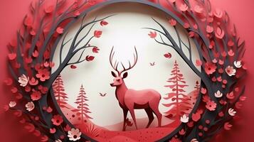 Nature background paper cut and craft style, romantic scenery , copy space, used for greeting card, AI Generative photo